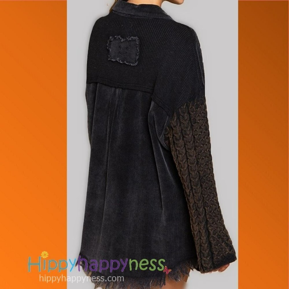 New POL Corduroy  Sweater Jacket Shacket Distressed Oversized Long Sleeve NWT - Picture 5 of 7